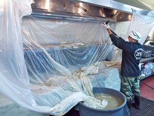 Image of a man peroforming a Kitchen Grease Exhaust Cleaning