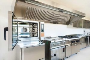 Professional kitchen made from stainless steel appliances